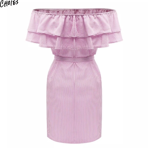 ❤️ 3/$20 Choies Pink White Off Shoulder Dress - Picture 3 of 6